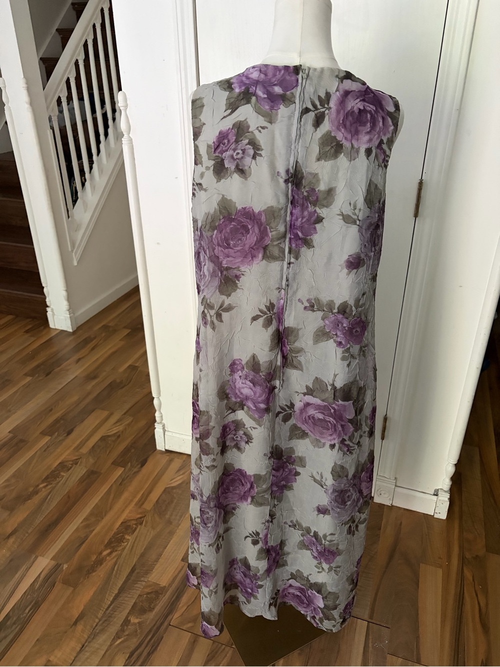 Vintage 90s Floral Overlay Long Dress Purple Roses Cottagecore Women’s XL - Picture 7 of 12